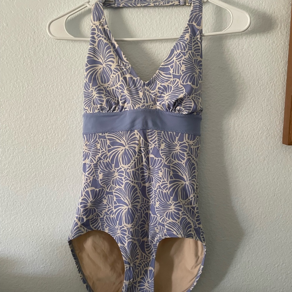 L.L. Bean Blue Leaf Print Swimsuit